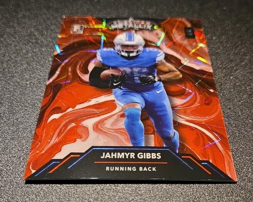 4/4 JAHMYR GIBBS 2023 Wild Card Metallix Rookie Red Lazer WildLiquid Lions - Picture 2 of 9