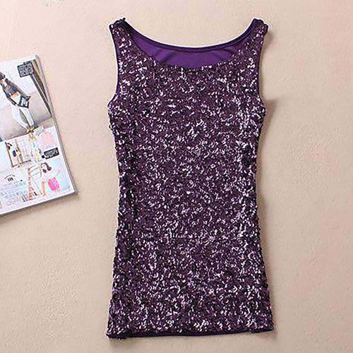 Women's 1920s Sparkly Sequin Tops Glitter Sleeveless Rave Party Vest Tank Tops - Bild 8 von 21