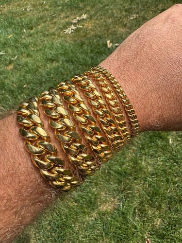 Miami Cuban Link Bracelet 18k Yellow Gold Plated Stainless Steel 6-18mm - Picture 9 of 19