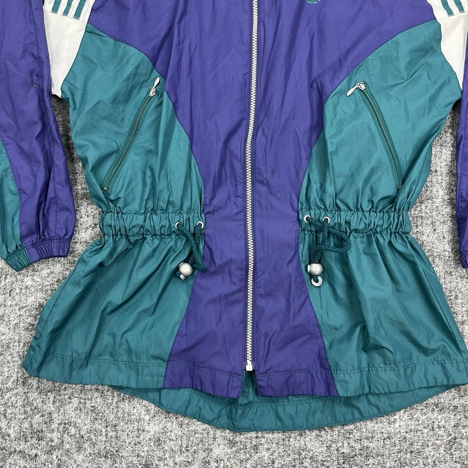 Chaqueta cortavientos vintage Adidas para mujer pequeña verde púrpura para correr Foto 3 de 4