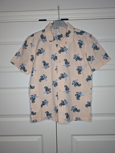 NWT Thereabouts Boys L (14/16H) Husky Button Up Peach Dino Surfer - Picture 1 of 8