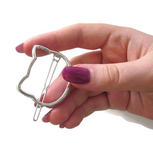 Kitty hair clips for girls, 4 metal cat barrettes for children, gold and silver - Picture 3 of 3