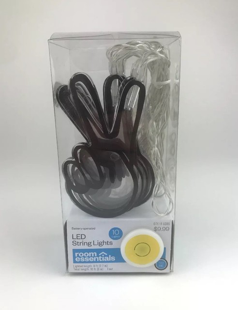 Room Essentials Led String Lights Peace Sign 10 Lights Total 10 Ft Length