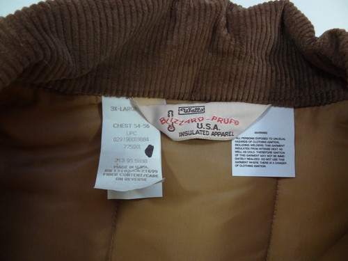 NWT! Vintage Walls Blizzard-Pruf MENS 3XL Tall Brown Canvas Work Jacket USA - 第 4/12 張圖片
