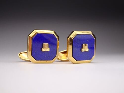 Lanvin Lapis Lazuli Blue 2L Logo Cufflinks gold men jewelry formal authentic - Picture 2 of 10