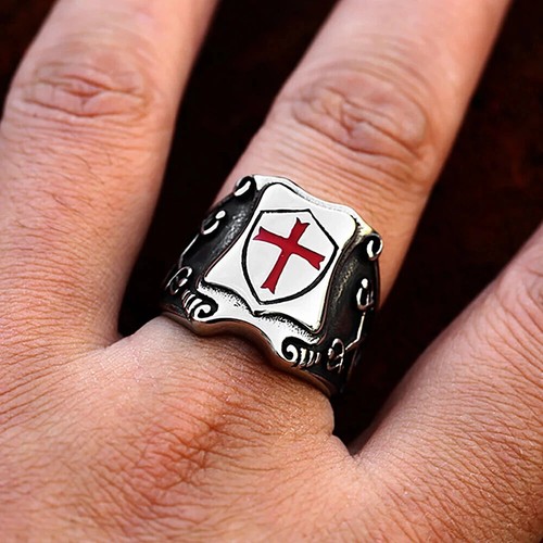 Medieval Crusades Cross Shield Ring Stainless Steel Retro Men's Gift Biker Ring - Picture 11 of 24