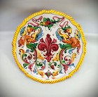 Italy Artist Plate Vintage Colorful 'Double Dragons' Hand Painted Tin Glaze