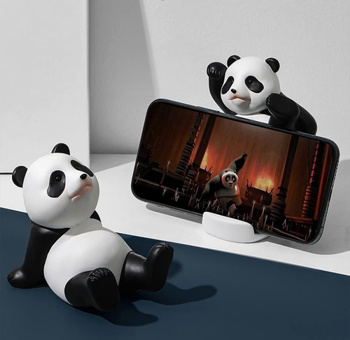 Panda Figurine Phone Stand - Decorative Resin Desk Accessory for Home Decor - Photo 4 sur 9