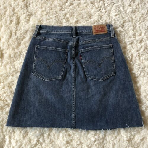 Levis A Line Denim Skirt Blue Raw Hem Size 26 Womens Cowgirl Western - Picture 2 of 7