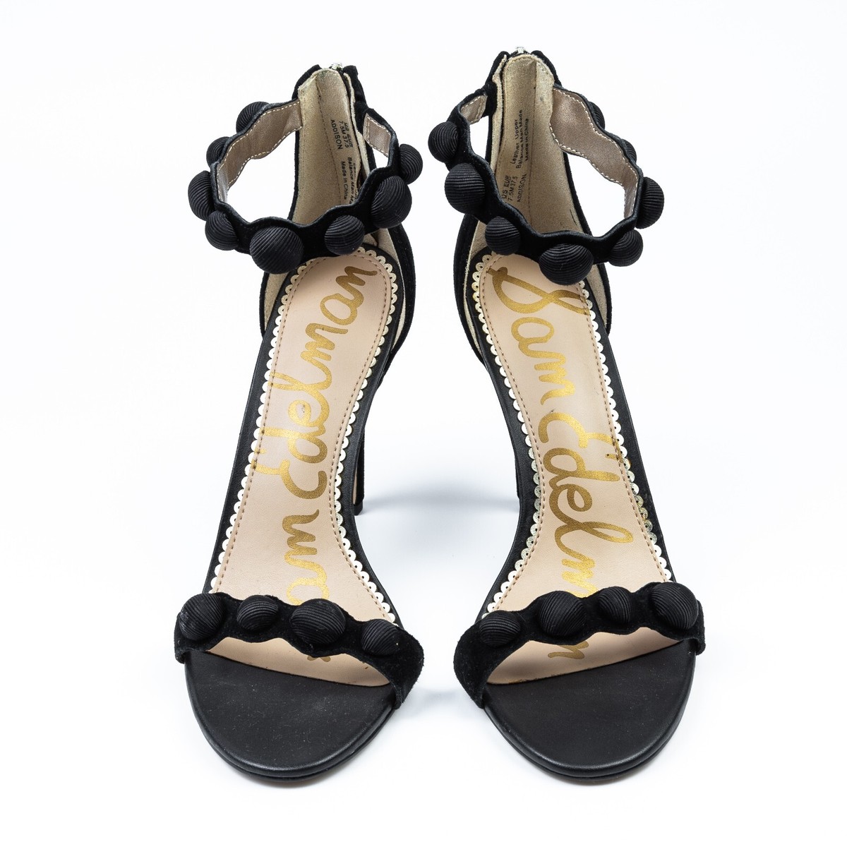 NEW Sam Edelman Addison Ankle Strap Heels Black Suede Leather Sandals Sz 7.5M