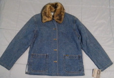 Lee Quilt Lined Womens Medium Denim Jacket With Removeable Faux Fur Collar Nwt