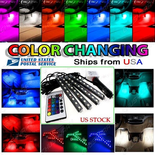 4X RGB 36-LED Lights Strip Car Interior Footwell Lamps Remote Control - Bild 7 von 12