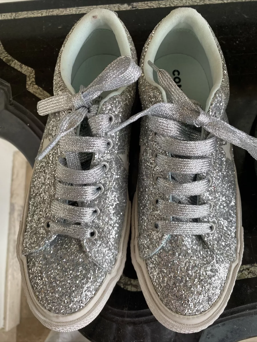 Converse X Silver Glitter One Star Sneakers Womens 7.5 US | eBay