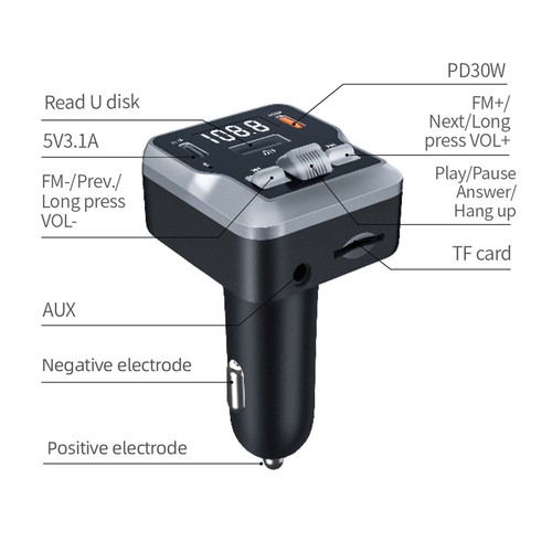 Wireless Bluetooth Car FM Transmitter MP3 Player Radio PD USB-C Charger Adapter - Picture 9 of 12