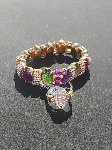 14 Kt Gold Electroplate Cubic Zirconia Size 7 Ring And Colorful Gem Bracelet Set - Picture 8 of 18