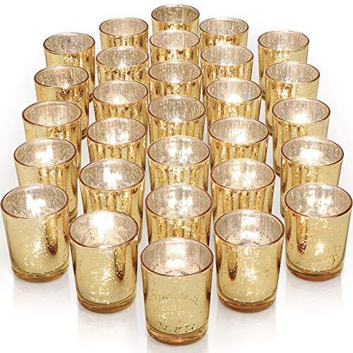 Votive Candle Holders Set of 36 - Speckled Mercury Glass Candle Holder Gold - Picture 2 of 7