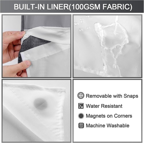 No Hook Shower Curtain with Snap Liner Set Top Sheer Window 75"x72" (DARK GRAY) - Picture 3 of 10