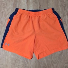 Under Armour Heatgear Fitted Shorts Orange Blue Zip Pocket Size L 30"x7"