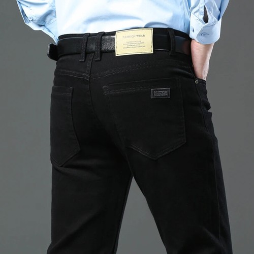 Men's Slim Brown Jeans Business Casual High Stretch Denim Pants Male Trousers - Picture 26 of 27