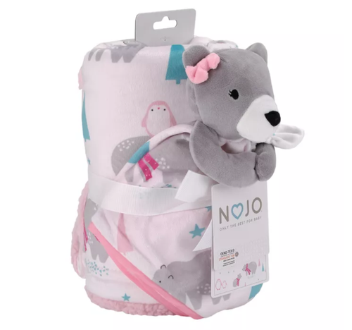 Bear Security & Sherpa Blanket Gift Set, Pink, Girls Baby Shower, Nojo B12 MP - Picture 4 of 5
