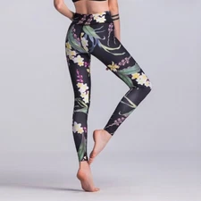 Black Leggings with Floral Pattern