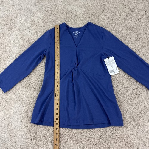 Riders by Lee Tunic Top Woman's Size S Blue 3/4 V Neck Sleeve Sleeve Blouse Top - Picture 8 of 16