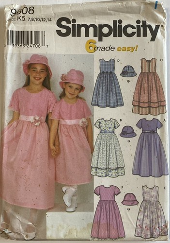 Simplicity 9608 Girls Dresses 6 styles with Hat Sewing Pattern - sz  7-14, UNCUT