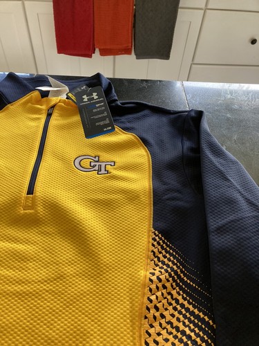 MENS UNDER ARMOUR NCAA GEORGIA TECH JACKETS 1/4 ZIP YELLOW/BLUE XXL 2XL NWT - Picture 3 of 7