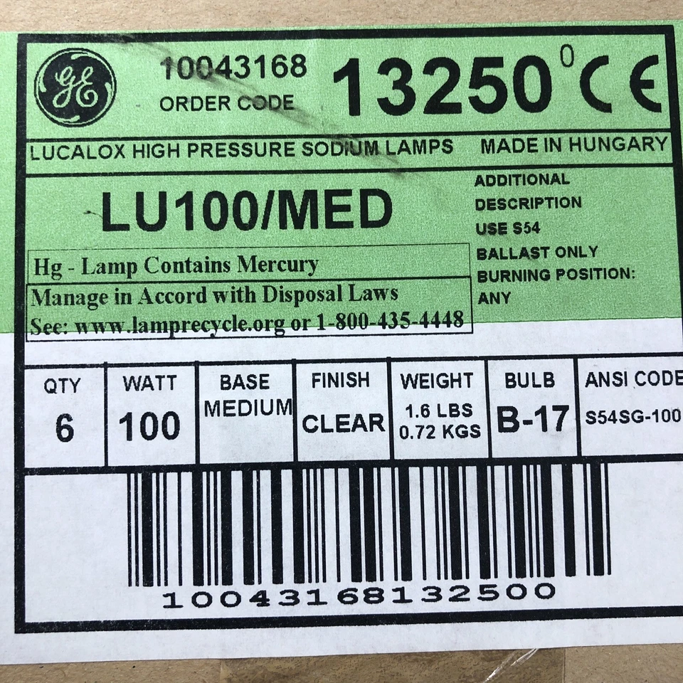 Lote de 6 - GE 13250 LU100/MED Lucalox Bombillas de Sodio de Alta Presión (5890) Foto 4 de 4