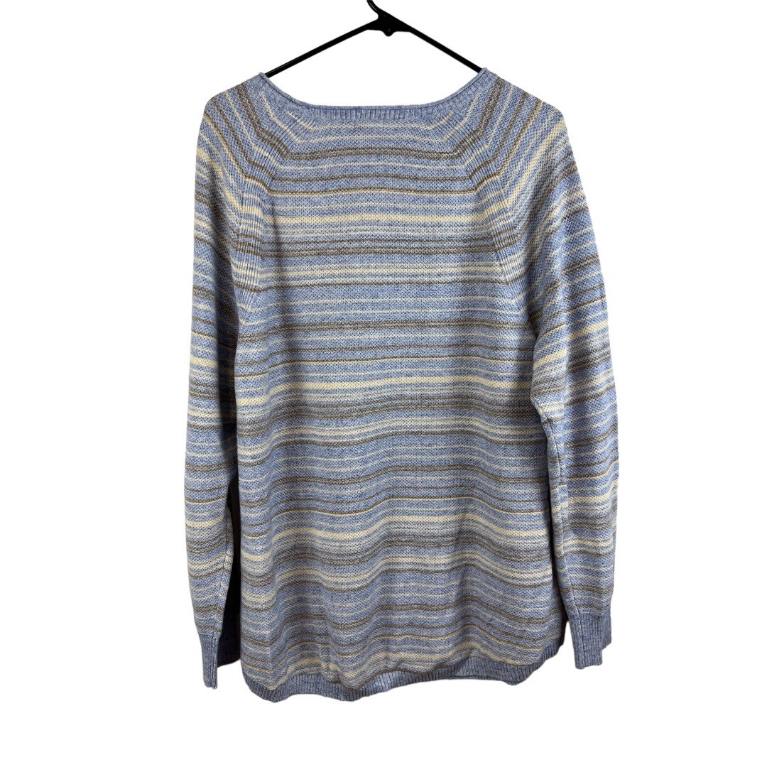 LL BEAN Women s Textured Cotton Sweater Long Sleeve Stripe 1X Multicolor New