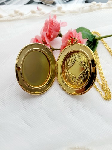 Pink Hummingbird Cameo Gold Memory Locket Photo Pill Box Necklace Birthday gift - Picture 5 of 5