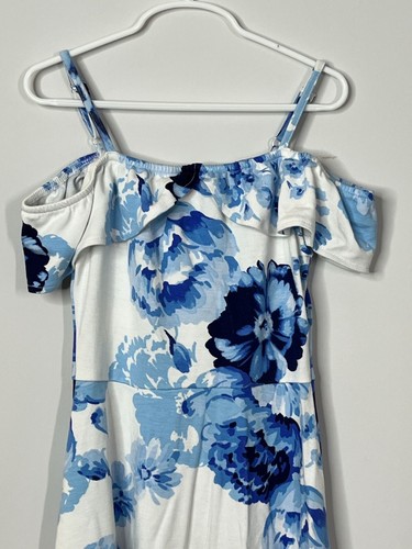 The Childrens Place Dress Girls Medium 7 8 Kids Blue Floral Casual Boho Ruffles - Picture 2 of 16