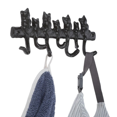 Cat Cast Iron Hook Wall Housekeeper Hanger Bag/Towel/Clothes/Coat Crafted Home - Picture 5 of 12