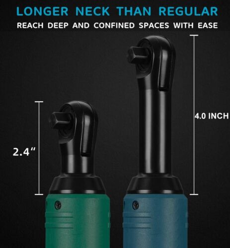1/4&3/8'' Cordless Ratchet Right Angle Wrench Impact Power Tool 2 Battery 60NM - Picture 2 of 13