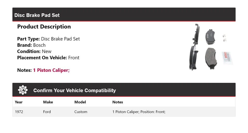 Pastillas de freno delanteras semimetálicas Ford Custom Bosch QuietCast 1972 Foto 2 de 4