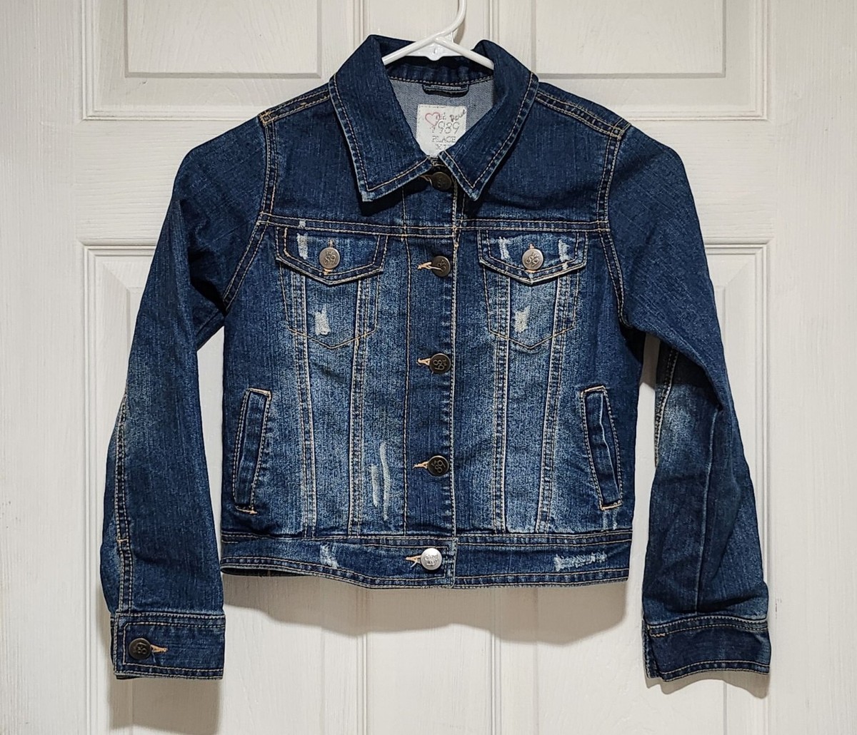 Childrens Place Girls Size Denim Jean Jacket Blue Distress