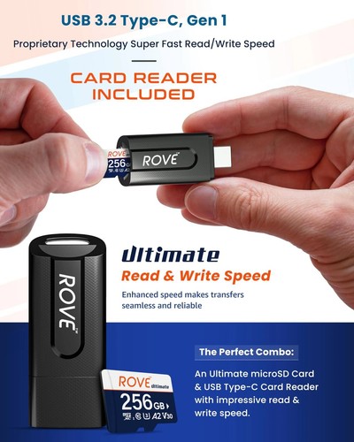 ROVE Ultimate Micro SD microSDXC 256GB Memory Card with USB 3.2 Type-C Reader - Picture 2 of 6