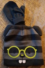 Knit Winter Hat & Mittens Set Gray Brand New (Beaver/Woodchuck?) SHIPS FAST