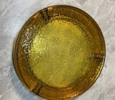 Honey Amber Glass Round Ashtray Pebbled Base MCM Cigarette Cigar 5.5”