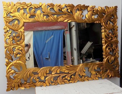 Specchio Barocco in Legno intarsiato cm 120x80 Oro Anticato Modello Classic Marblechic