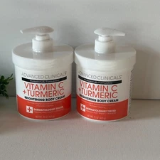 2 Advanced Clinicals Vitamin C + Turmeric Brightening Body Face Cream 15oz Each