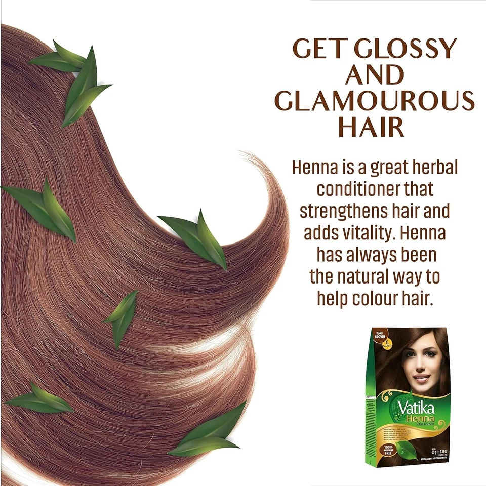 Cor de cabelo Dabur Henna - Marrom escuro, tintura, sem amônia, 18 saquetas X 10g [pacote com 3 - Imagem 3 de 4