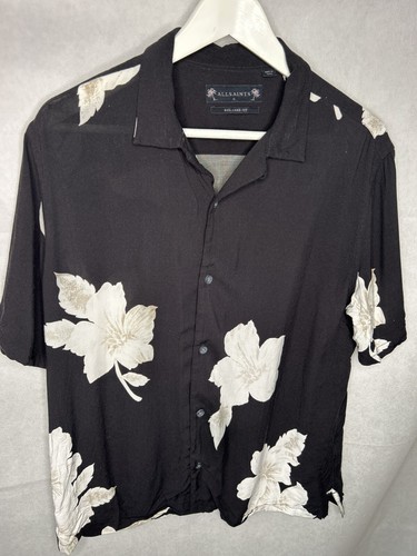 All Saints Shirt Mens Small Black Hawaiian Relaxed Fit Summer Holiday Casual - Picture 2 of 6