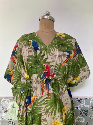 Indien Grünes Blatt Vogel Kaftan Sommer Bikini Bedecken Maxi Strand Kimonos ♥