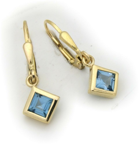 Damen Ohrringe Hänger echt Topas 5 x 5 mm Carree Gold 333 Gelbgold Quadrat Neu   - Picture 1 of 2