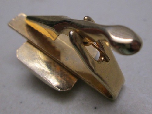 Vintage Ship Sailboat Tie Clasp Clip Short Bubble Gold Reverse Glass Painted - Picture 5 of 5