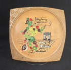 Vintage Japanese Folk Art Wood Wall Plaque Plate Holder Trivet Kitschy RARE