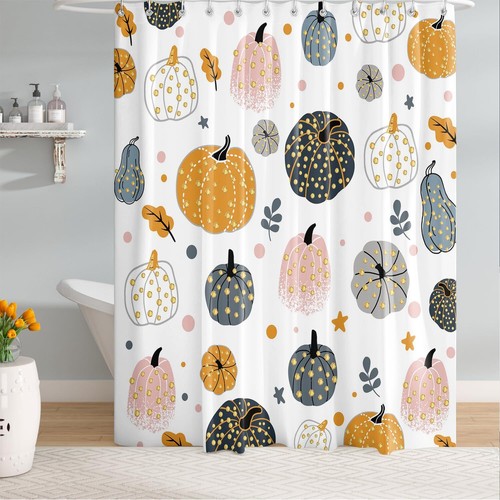 Fall Pumpkin Shower Curtain Watercolor Autumn Pumpkin Happy Thanksgiving Harv... - Picture 4 of 7
