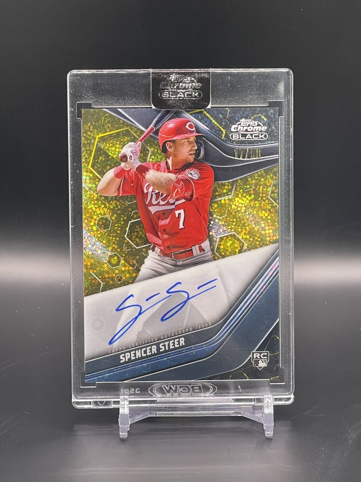SPENCER STEER 2023 Topps Chrome Black Gold Refractor RC On Card Auto /50 Reds