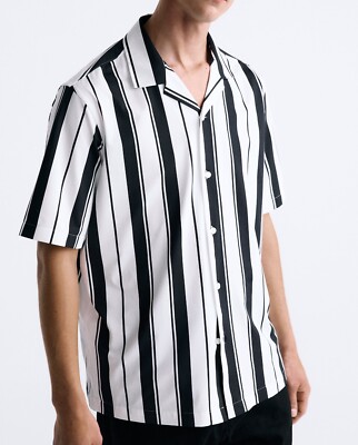 シャツ No.1265 S stripe thin SHIRT ZARA 'Stripe Print Stretch SS Shirt' Men's Button-Front S